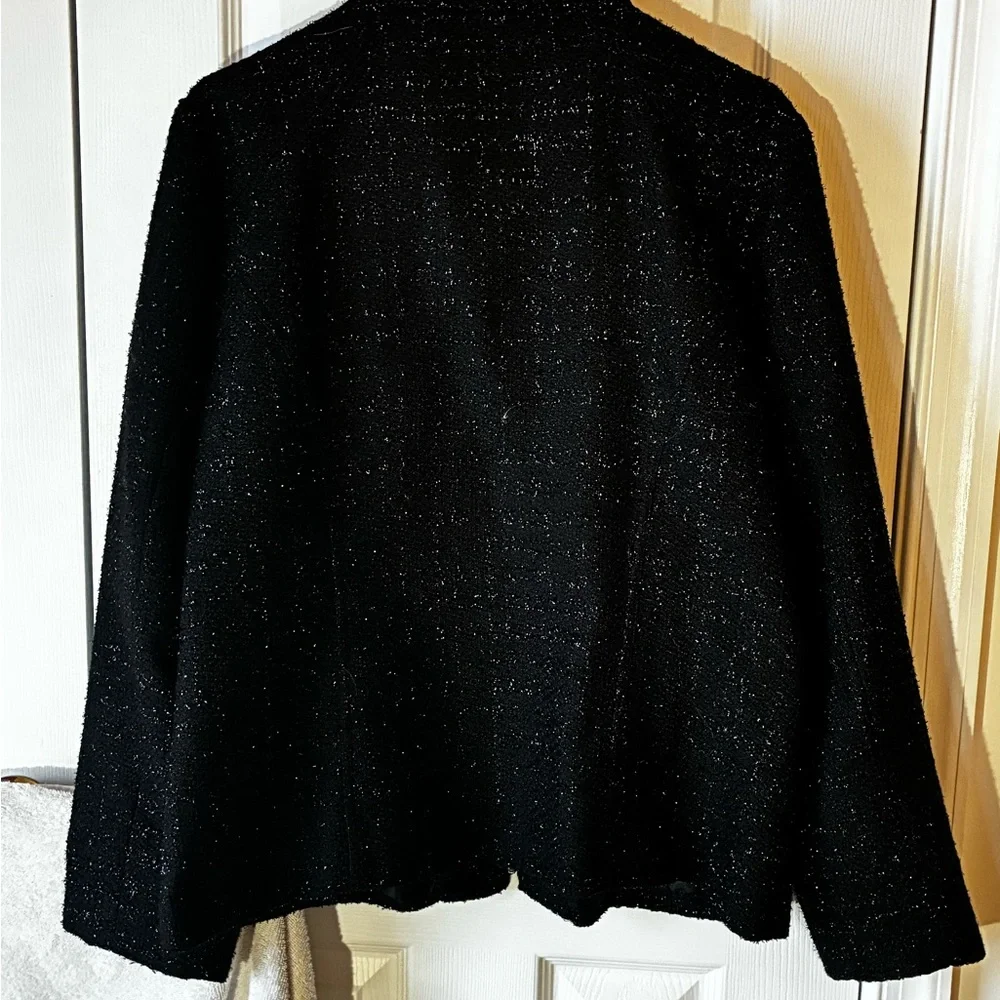 Christopher & Banks Black Sparkly Tweed Zip-Front Jacket - Fully Lined - Picture 4 of 9